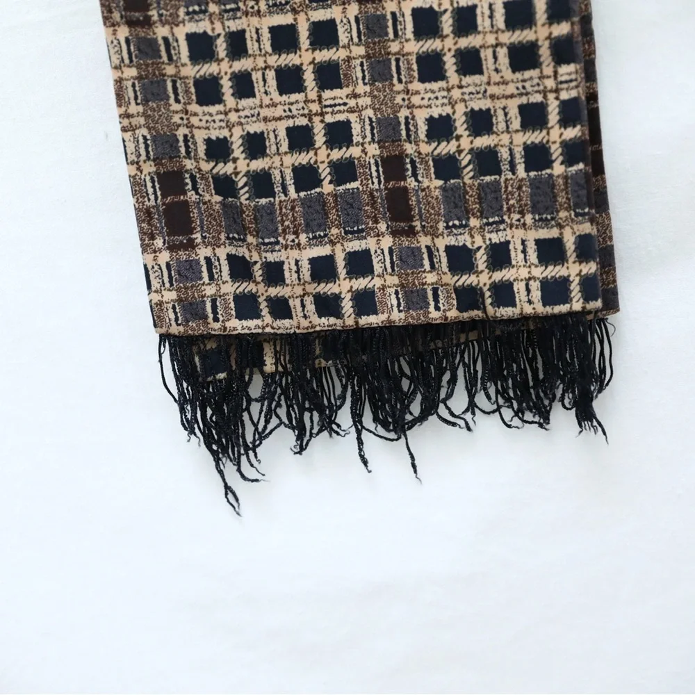 Vintage double-sided scarf unisex mens womens brown abstract print classic satin